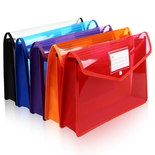 HOMSFOU 5 Stück Kunststoff Dokumententaschen mit Druckknopfverschluss Transparente Aktenordner mit Etikettenfach für Effiziente Dokumentenorganisation Verschiedenen Farben HOMSFOU 5 Stück Kunststoff Dokumententaschen mit Druckknopfverschluss Transparente Aktenordner mit Etikettenfach für Effiziente Dokumentenorganisation Verschiedenen Farben von HOMSFOU