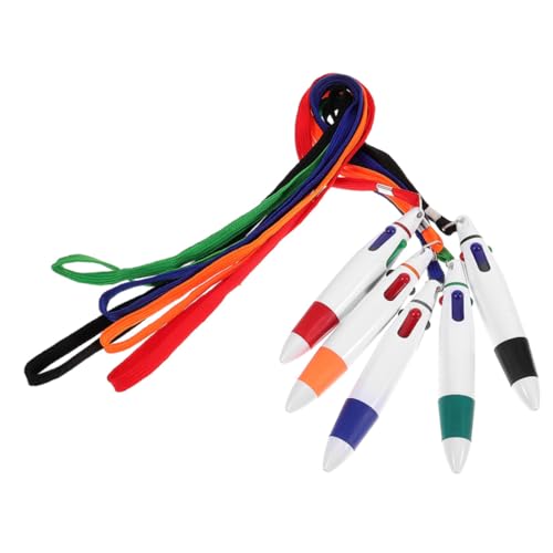 HOMSFOU 5 Stück Mehrfarbige Kugelschreiber mit Umhängeband Retractable Ballpoint Pens für Schule Büro und Freizeit Rot Grün Blau Schwarz und Orange von HOMSFOU