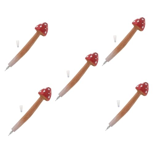 HOMSFOU 5 Stück Mushroom Wood Carving Ballpoint Pen Kreativer Kugelschreiber für Schüler Lustiges und Schreibgerät für Büro und Schule Ergonomisches Design Tragbar und Dekorativ von HOMSFOU