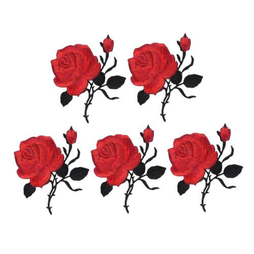 HOMSFOU 5 Stück Rosenförmige Stickerei Patches Bügelbilder für Kleidung Diy Dekoration und Reparatur Vielseitig Einsetzbar für Jacken Taschen Hüte und Schuhe Einfache Anwendung Rote Farbe von HOMSFOU