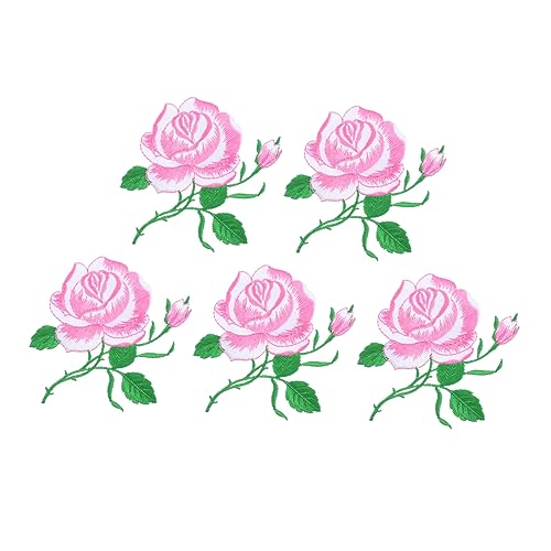 HOMSFOU 5 Stück Stickmaterialien Aufnäher Flecken Flicken für Kleidung Stickereiapplikationen Patch gestickter Kleidungsfleck Kleidungsflicken Rose bestickt Stickgarn Rosa von HOMSFOU