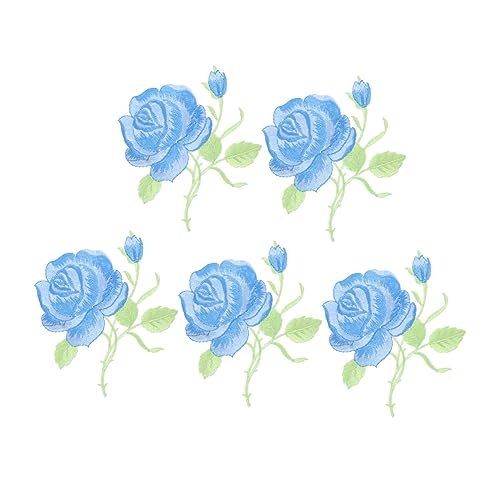 HOMSFOU 5 Stück Stickmaterialien Kleidung Stich-Patch Stickereiflecken Aufnäher mit Rosenstickerei dekorativ Gestickte Anwendung Rosenflecken Rose bestickt Stickgarn Blue HOMSFOU 5 Stück Stickmaterialien Kleidung Stich-Patch Stickereiflecken Aufnäher mit Rosenstickerei dekorativ Gestickte Anwendung Rosenflecken Rose bestickt Stickgarn Blue von HOMSFOU