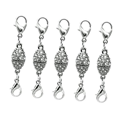 HOMSFOU 5 Stück Teiliges Olivenförmiger Strass Magnetverschluss Lobster Clasp Silberne Diy Schmuckzubehör für Armbänder und von HOMSFOU