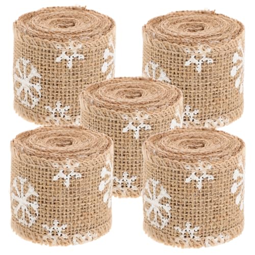 HOMSFOU 5 Stück Teiliges Weihnachts Geschenkband aus Leinen mit Schneeflockenmuster Bedrucktes DIY Band für Geschenkverpackung Weihnachtsbaum und Partydekoration HOMSFOU 5 Stück Teiliges Weihnachts Geschenkband aus Leinen mit Schneeflockenmuster Bedrucktes DIY Band für Geschenkverpackung Weihnachtsbaum und Partydekoration von HOMSFOU