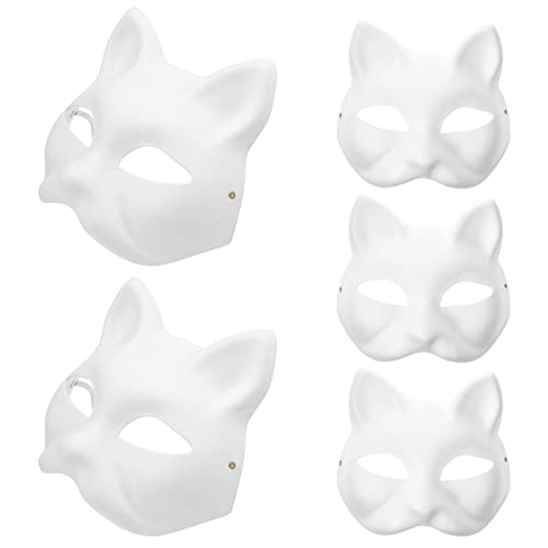 HOMSFOU 5 Stück Unbemalte Maskerademasken Leere Papiermasken Halloween-Katzenmasken Party-Cosplay-Zubehör von HOMSFOU