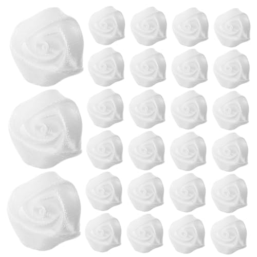 HOMSFOU 50 Stück Band Rosenknospen Bandrosen Zum Basteln Satinblumen Weihnachtsband Blumen Weiß Polyester von HOMSFOU
