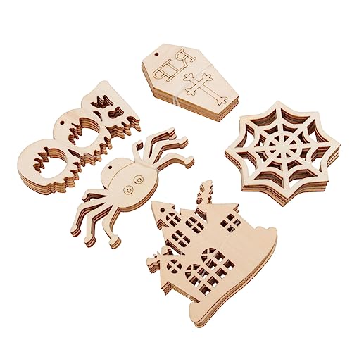 HOMSFOU 50 Stück Halloween Holzscheiben DIY Bastelset mit Unvollendete Holzscheiben für Kreative Dekoration und Gestaltung von Halloween Partys Sicher und Leicht für Erwachsene von HOMSFOU