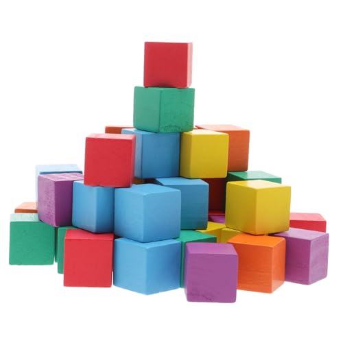 HOMSFOU 50 Stück Lotus Square Sortiert Farben Regenbogen Würfel Unbemalt Hartholz Kind Gebäude Handwerker Farbig Bauen Für Block Mini Quadratische Blöcke Bunt Bambus von HOMSFOU