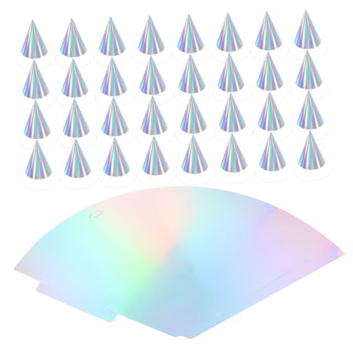 HOMSFOU 50 Stück Party Papierhüte mit Regenbogenmuster Holografische Kegelform Leichte Geburtstags Babyparty Hüte Bunte Festliche Kopfbedeckung für Abschlussfeiern und Silvester von HOMSFOU