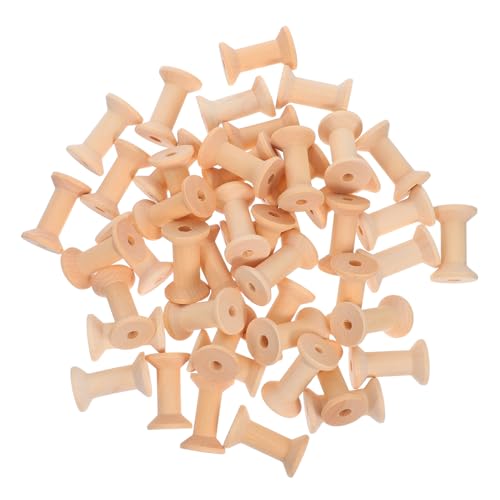 HOMSFOU 50 Stück Vintage Holzspulen zum Bemalen Unlackierte Holz-fadenspulen für DIY Bastelprojekte Natürliche Holz-bobbins zum Ordnen von Garn Makramee Perlen Nähzubehör von HOMSFOU