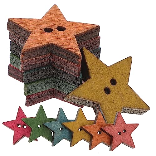 HOMSFOU 50Stücke Holzknöpfe Bunt Sternförmig DIY Dekoration für Bastelprojekte Langlebig Hochwertige Holzmaterialien für Näharbeiten Scrapbooking Weihnachtsgeschenke von HOMSFOU