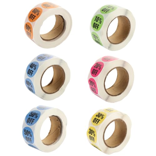 HOMSFOU 6 Rollen Logo-Aufkleber kleine Aufkleber Etiketten farbig große weiße Klebeetiketten ziehen um Vinyl geformt Preisschilder Preisaufkleber im Supermarkt Papier von HOMSFOU