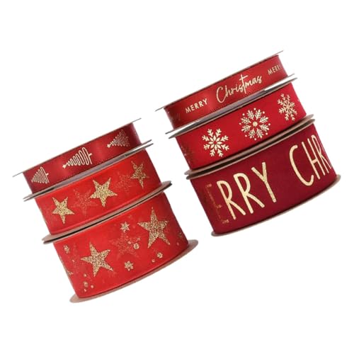 HOMSFOU 6 Rollen Weihnachtsband Rot Satinband mit Goldfolie Drahtkante Breites Glitzer Chiffonband für Geschenkverpackung Obstbox Dekoration Feiertagsbasteln DIY Zubehör HOMSFOU 6 Rollen Weihnachtsband Rot Satinband mit Goldfolie Drahtkante Breites Glitzer Chiffonband für Geschenkverpackung Obstbox Dekoration Feiertagsbasteln DIY Zubehör von HOMSFOU