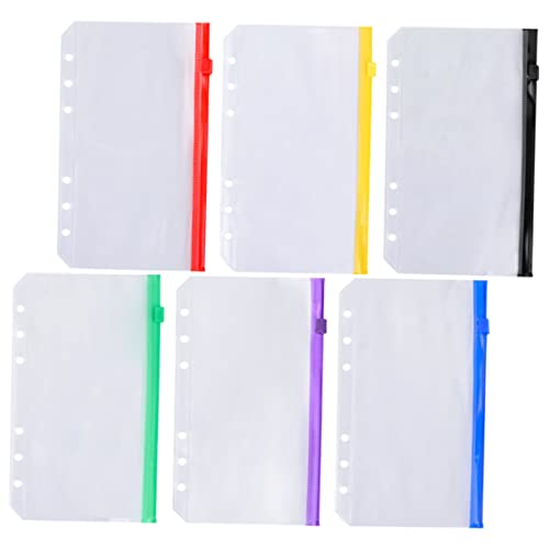 HOMSFOU 6 Stück Bunte Reißverschlusstaschen Schreibwaren Notizbuchordner Mit Löchern Transparente Organizer Taschen Ordnertaschen Mit Reißverschluss Ordner Aufbewahrungstasche von HOMSFOU