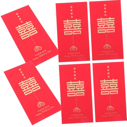 HOMSFOU 6 Stück Happy Red Envelope -tasche Rot Ring Für Umschläge Hochzeitsgeldhalter Gruß Und Fans Kasse Doppelt Lüfter China Etikett Papier von HOMSFOU