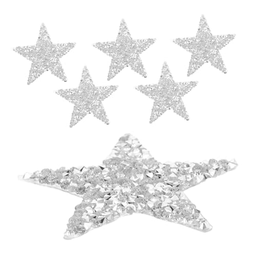 HOMSFOU 6 Stück Strass Aufbügler Fünfzackiger Stern Glitzer Patches zum Aufbügeln für Kleidung Leder DIY Party Festival Dekoration Langlebig Vielseitig Einsetzbar Silberweiß von HOMSFOU
