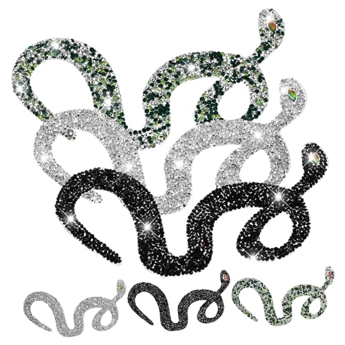 HOMSFOU 6 Stück Strass Snake Patches Aufbügelbare Applikationen für Kleidung Taschen und Rucksäcke Glitzernde Designverzierung in Silber Schwarz und Grün Einfache Anwendung und HOMSFOU 6 Stück Strass Snake Patches Aufbügelbare Applikationen für Kleidung Taschen und Rucksäcke Glitzernde Designverzierung in Silber Schwarz und Grün Einfache Anwendung und von HOMSFOU