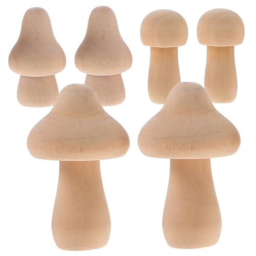 HOMSFOU 6 Stück Teiliges Mini Holzpilze zum Bemalen Naturbelassene DIY Holzfiguren für Kreative Handarbeiten Glatte Oberfläche für Individuelle Dekoration und Partyaccessoires von HOMSFOU