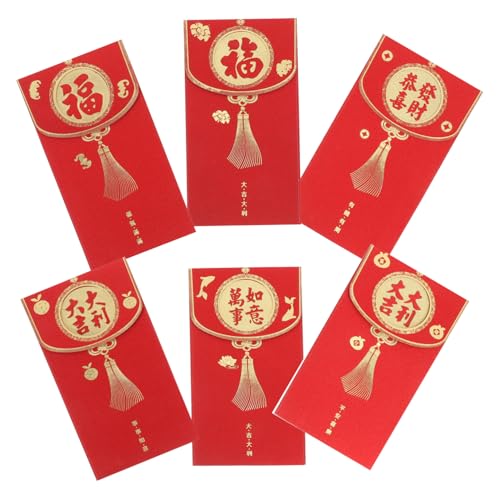 HOMSFOU 6 Stück Umschlagbeutel Chinesische Neujahrsumschläge Geldhalter Für Bargeld Begrüßungskartenumschläge Hochzeitsumschlag Hochzeitsgeldumschläge Rot Papier von HOMSFOU