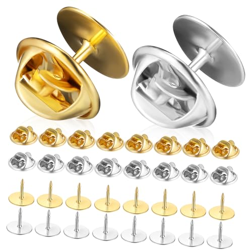 HOMSFOU 60 Sätze Diy Schmuck Anstecker Set Gold Silber mit Butterfly Clutch und Flachem Pin Langlebige und Rostfreie Metallmaterialien für Kreative Projekte und Designs von HOMSFOU