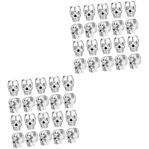 HOMSFOU 60 Stck. Schädelzubehör Perlen für Armbänder Skelett Schädelschmuck gefälscht Herstellung Halskette Abstandsperle Schmuckzubehör machen kleine Schädelperlen Spacer Perlen Silber von HOMSFOU