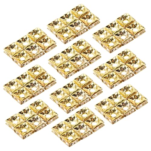 HOMSFOU 60 Stück Goldene Quadratische Cubic Zirconia Spacer Perlen Strahlende Würfel Schmuckperlen für DIY Armbänder Halsketten Schlüsselanhänger Handgefertigte Schmuckzubehör von HOMSFOU