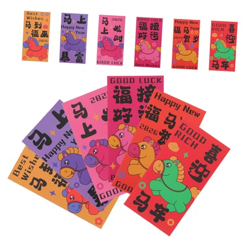 HOMSFOU 60 Stück Pferdejahr Hongbao Umschläge Chinesische Neujahr Rote Geldumschläge mit Kreativem Sternzeichen-Design Stabile Beschichtete Papierumschläge für Frühlingsfest Geschenke und von HOMSFOU