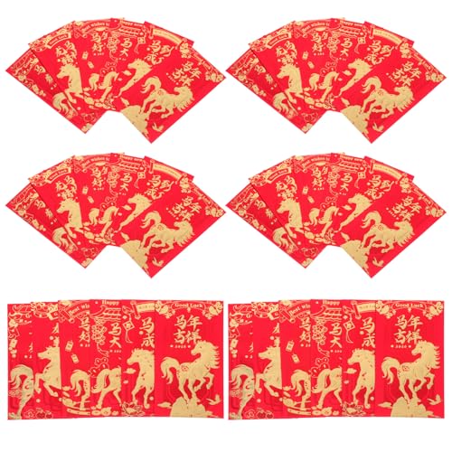 HOMSFOU 60 Stück Rote Umschläge Jahr Des Pferdes Traditionelle Chinesische Geldumschläge mit Goldgeprägtem Muster für Frühlingsfest Hochzeit Geburtstag Stabile Neujahrs-lucky-packungen von HOMSFOU
