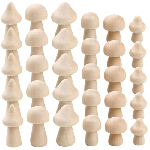 HOMSFOU 60 Stück Teiliges DIY holzpilz Naturbelassene Unbemalte Bastelpilze Glatte Oberfläche zum Bemalen und Dekorieren Kreative Handarbeit für Jungen und Mädchen von HOMSFOU