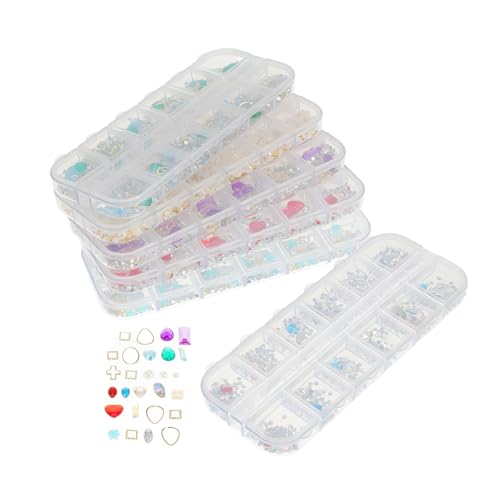 HOMSFOU 6Er-Box Fächer Strassbox mit Perlen und Glitzer für Diy Maniküre Glänzende Nail Art Strasssteine für Salon und Heimgebrauch von HOMSFOU
