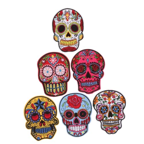 HOMSFOU 6Stücke Teiliges Aufbügler Patches mit Einzigartigem Schädelmuster Gestickte Appliques für Halloween Kleidung DIY Projekte Langlebig Vielseitig Einsetzbar von HOMSFOU