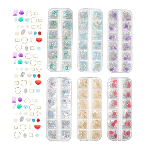 HOMSFOU 6er Box Boxen Fächer Strasssteine für Nageldesign Glitzernde Perlen und Rhinestones für Kreative Maniküre Geeignet für Zuhause oder Salon Vielseitig Einsetzbar für Nagelkunst und von HOMSFOU