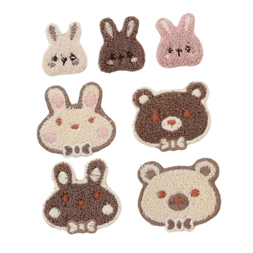 HOMSFOU 7 Stück Teiliges Cartoon Tier Aufnäher aus Polyester-baumwollstoff Bestickte Bär und Hase Applikationen zum Aufnähen für Kinderkleidung Rucksäcke und DIY Textildekoration von HOMSFOU