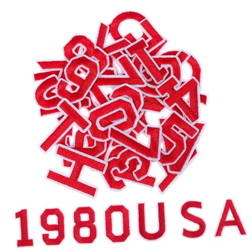HOMSFOU 72 Stück Buchstaben zum Aufbügeln für Rucksack Alphabet gestickte Aufnäher Aufkleber nähen benutzerdefinierter Patch Flecken Hüte Brief Bügelbild Buchstaben aufbügeln Polyester rot von HOMSFOU