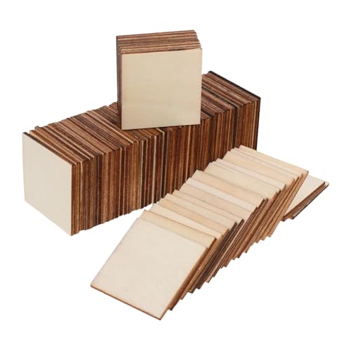 HOMSFOU 75 Stück Holzspäne Holzausschnitte Brett Unfertige Holzblöcke Holzstich-rohlinge Quadratische Rohlinge Quadratische Fliesen Aus Holz Holzhandwerk Unvollendet Leere Holzklötze Beige von HOMSFOU