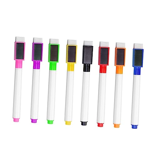 HOMSFOU 8 Stück Bunte Whiteboard Marker mit Integriertem Radiergummi Schulbedarf Zeichnen Pen Schwarz Grün Rot Gelb Orange für Klassenzimmer und von HOMSFOU