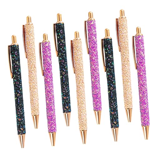HOMSFOU 9 Stück Teiliges Mehrfarbiger Glitzernder Einziehbarer Kugelschreiber mit Schwarzer Tinte Metallische Pailletten Stifte für Schule Büro und Lehrer Niedliche Cartoon-designs von HOMSFOU