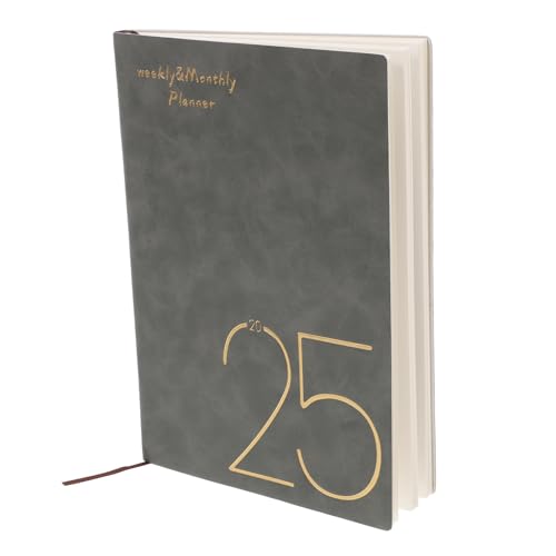HOMSFOU Agenda-buch Notizbuch Tagesplaner 2025 Bürobedarf Tragbare Planerbücher Bürozubehör Kleiner Kalenderplaner Büro-notizblock Planer-organizer Im Modernen Stil Schreibbuch Grau Pu von HOMSFOU