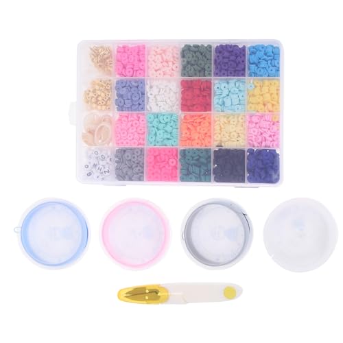 HOMSFOU Bunte Polymer Clay Perlen Set für Armband und Halskettenherstellung Weiche Tonperlen Bastelzubehör mit Buchstabenperlen und Zubehör für Diy Schmuckdesign von HOMSFOU