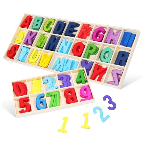 HOMSFOU Buntes Holzbuchstaben und Zahlen Mittlere Farbenfrohe Holzpuzzle für Buchstaben und Zahlen Sichere Glatte Oberfläche Vielseitiges Lernspielzeug zur Frühen Kommunikations und von HOMSFOU