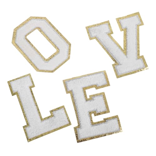 HOMSFOU Chenille Buchstaben Patches Weiß mit Rand zum Aufbügeln Love Letter Applikationen für Kleidung Hüte Rucksäcke Weiche Strapazierfähige Polyester Bügelaufnäher DIY Geschenkidee von HOMSFOU