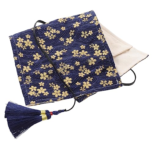 HOMSFOU Faltbare Stricknadel Tasche für Häkelnadeln Aufbewahrungstasche Baumwolle mit Fächern Blau mit Kirschblüten für Strick und Häkelzubehör Langlebig und Platzsparend von HOMSFOU
