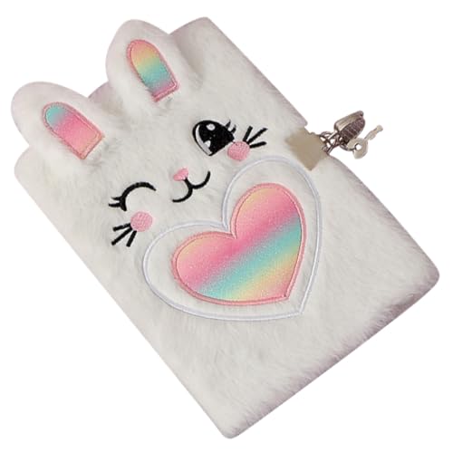 HOMSFOU Fluffy Cartoon Rabbit Diary mit Schloss Tragbares Plüsch Notizbuch für Tagebuch für Kreative Schreibprojekte und Reisen Süßes Design für Schüler und Jugendliche von HOMSFOU