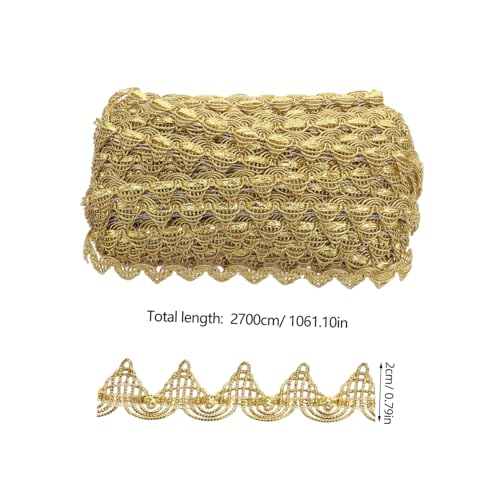 HOMSFOU Goldene Spitzenspitze bestickter Spitzenbesatz Zierleiste Grenzspitze Fransen-Spitzenbesatz Brautschmuck metallischer Goldrand blumenbestickte Borte Rockbesatz Polyestergarn von HOMSFOU