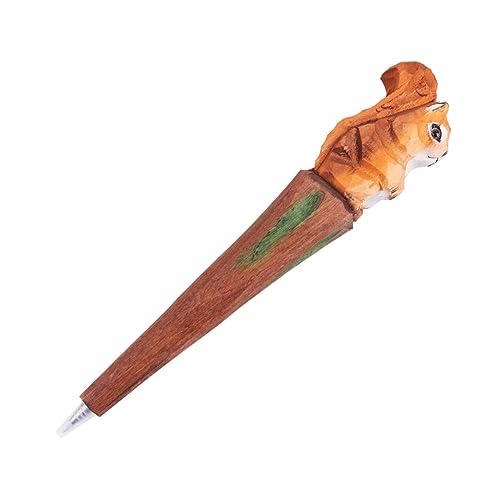 HOMSFOU Handgemachte Holzschnitzerei Tier Kugelschreiber Ersetzbarer Gelstift mit Eichhörnchen Design für Studenten Schulbedarf und Kreative Schreibmomente von HOMSFOU