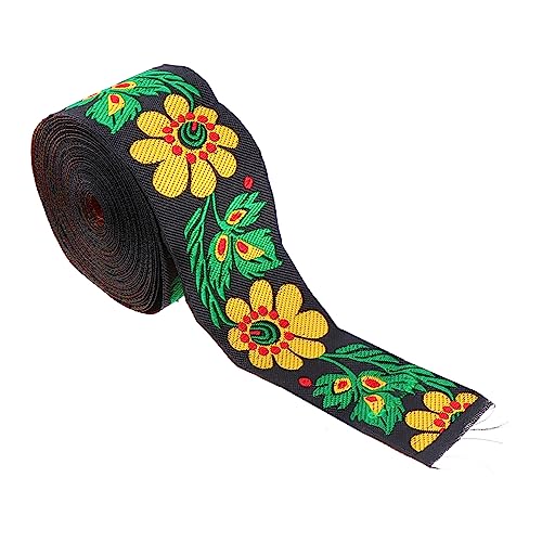 HOMSFOU Jacquard Gurtband Stoffband Jacquard Band Vintage Webbesatz Webband Jacquard Besatzband Zum Nähen Floral Bestickter Spitzenbesatz Bestickter Besatz Schwarzes Polyestergarn von HOMSFOU