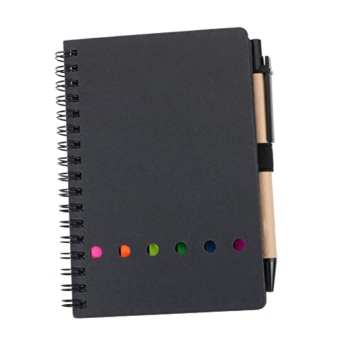 HOMSFOU Notizbuch Set mit Haftnotizen Planungsbuch und Stift PU Spiralnotizbuch mit Selbstklebenden Notizen für Büro und Schule Schwarz von HOMSFOU