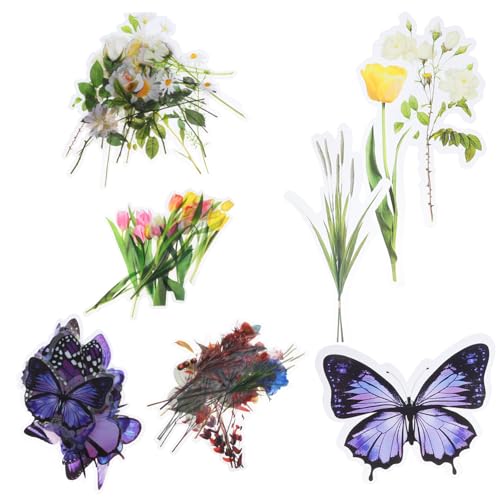 HOMSFOU Retro Pflanzen Aufkleber Selbstklebende Blumen und Schmetterlings Sticker für Scrapbooking Journaling und Diy Projekte und Einfach Anzuwenden von HOMSFOU