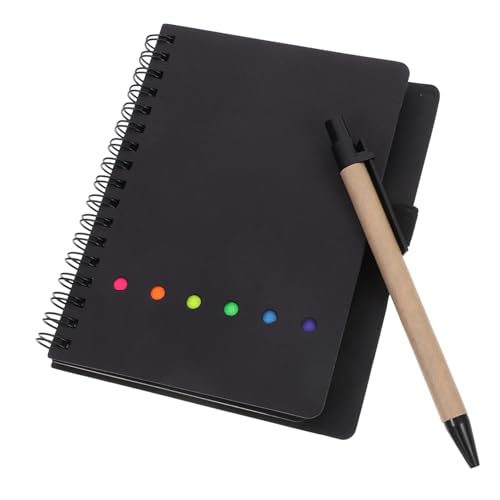 HOMSFOU Spule Notizbuch Spiralnotizbuch Mit Taschen Kleines Notizbuch Mit Stifthalter Notizblock Mit Stift Taschennotizbuch Mit Stift Notizblock Und Stift Kleines Spiralheft Schwarz Papier von HOMSFOU