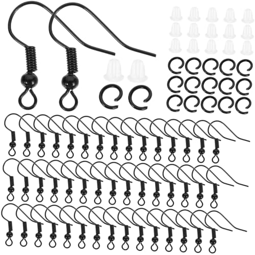 HOMSFOU Teiliges Schwarzes Ohrhaken aus Metallbeschichtetem Material Inklusive Federring und Perle für DIY Ohrringe Ohrschmuck Zubehör für Handgefertigte Ohrhänger und Creolen von HOMSFOU